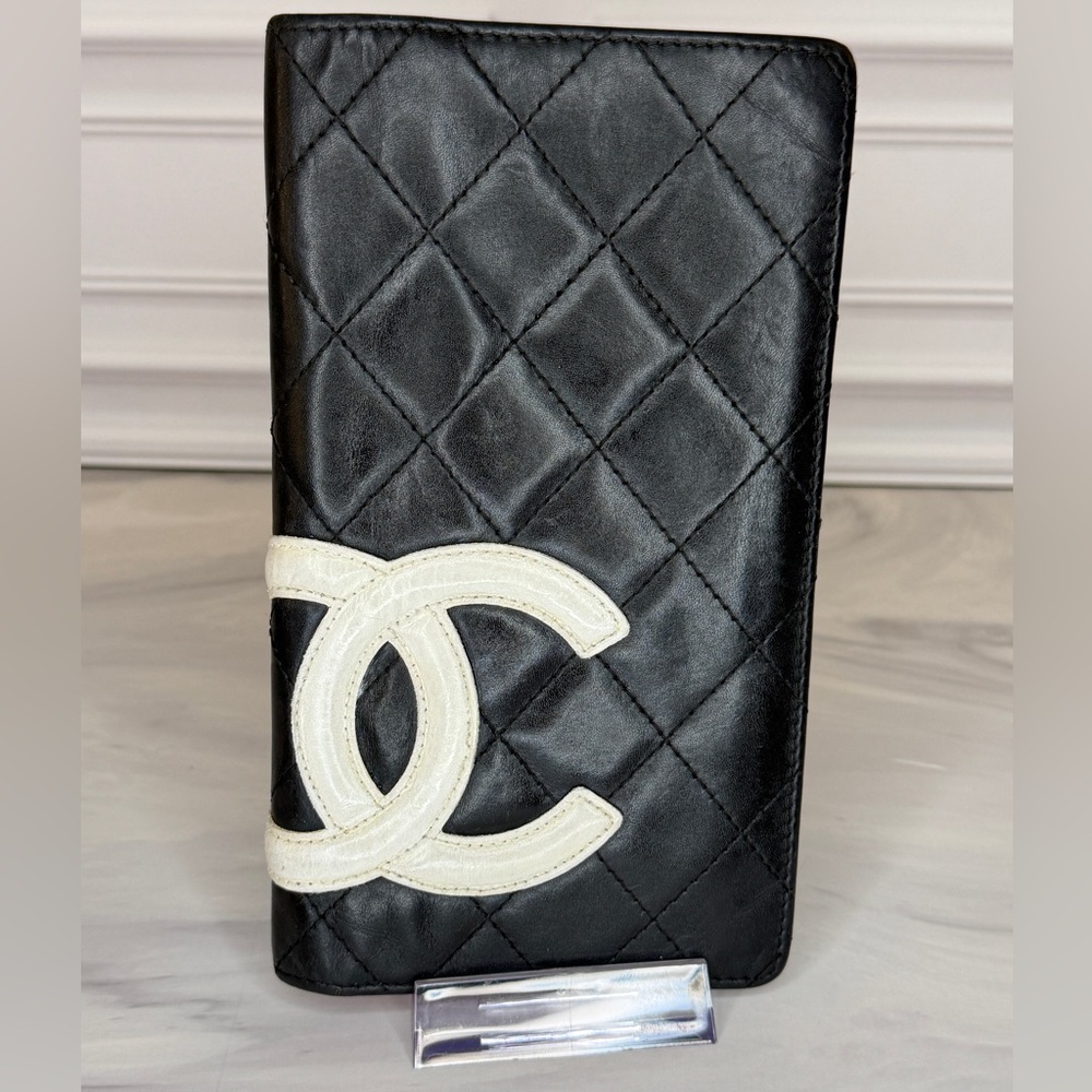 Chanel Cambon Long Bifold Wallet – Black & Pink Leather | Full Set